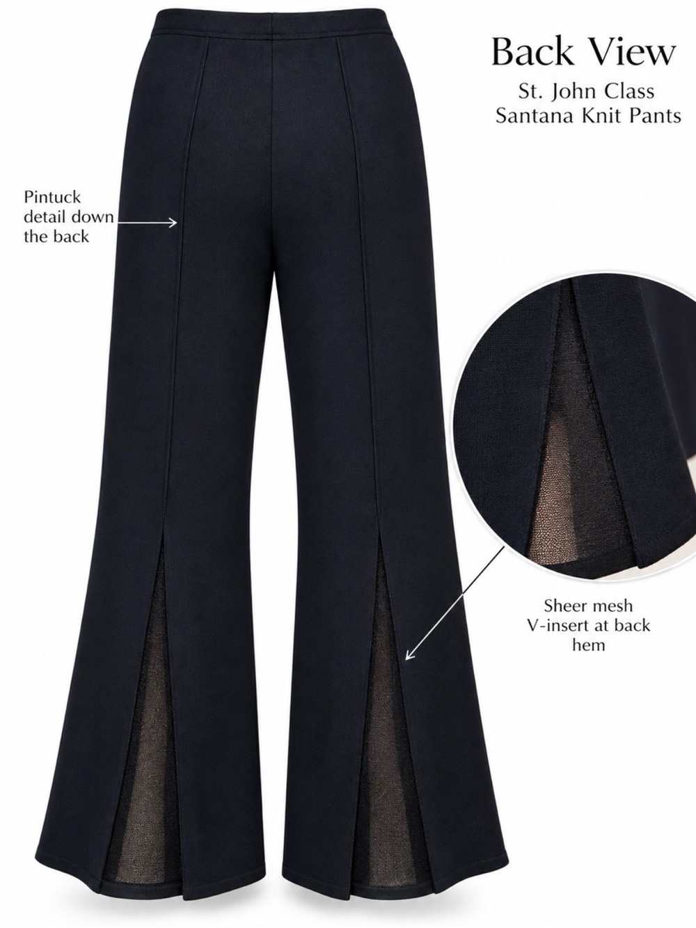NWT “RARE” St. John Black Evening Santana Knit Pants w Mesh Panel Sz 12